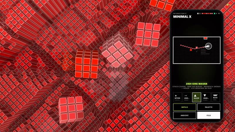 Minimal X Interaction – Flying over the city, placing stones, drawing walls